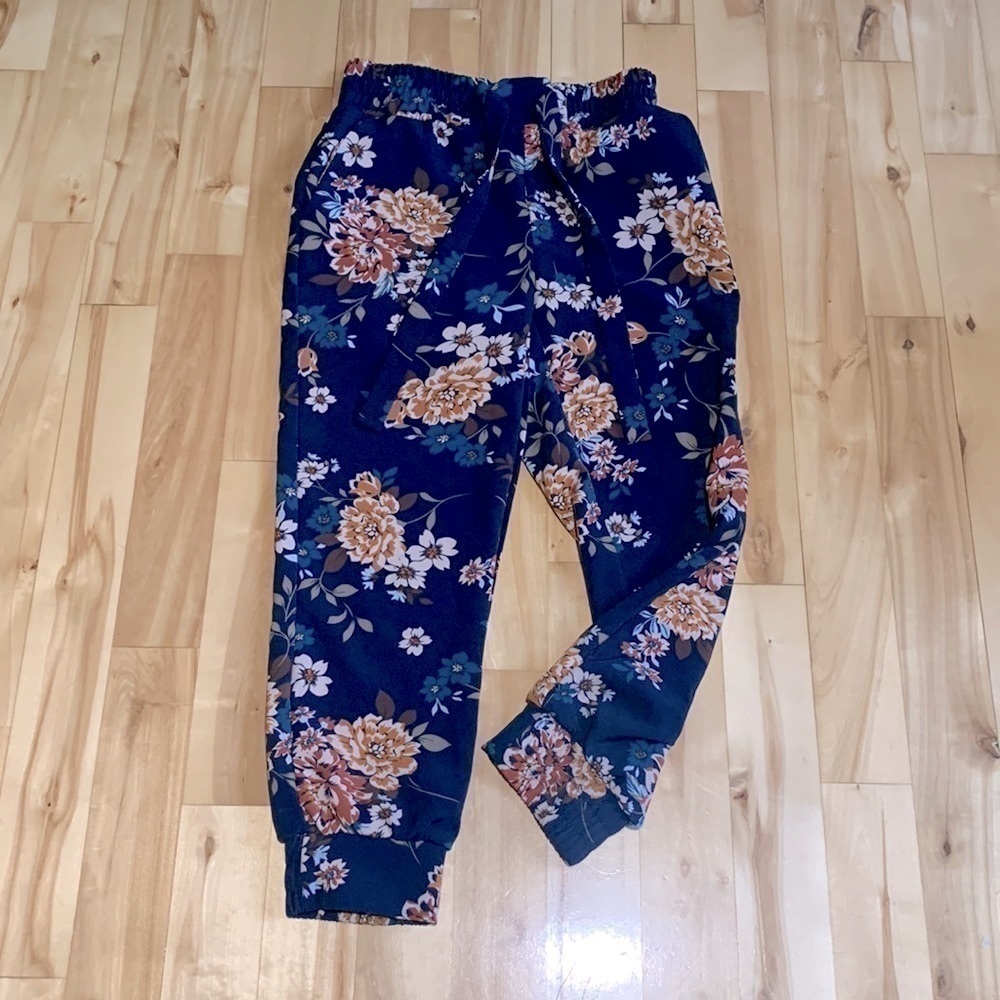 Cropped High Rise Printed Pants Floral Print Size Small